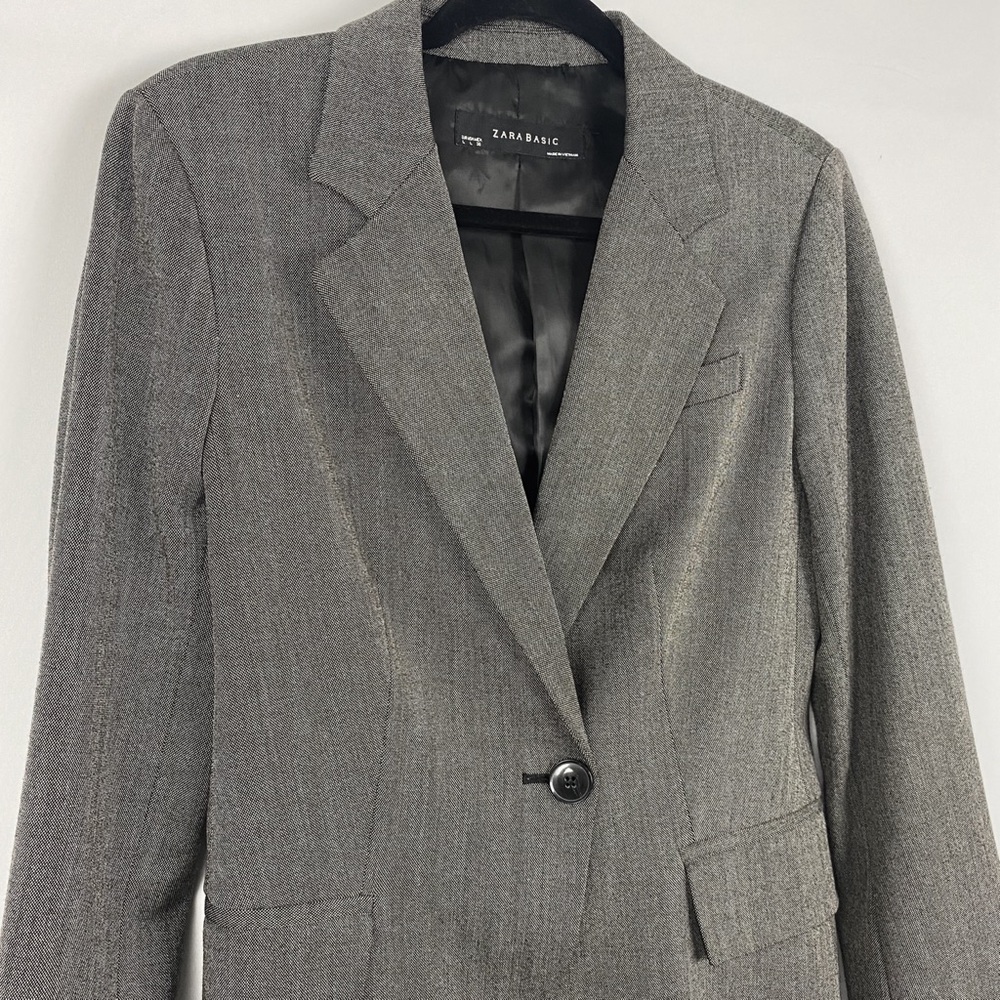 Zara Womens‎ Blazer L Grey One Button Minimalist Career Office Academia Chic - Picture 2 of 6